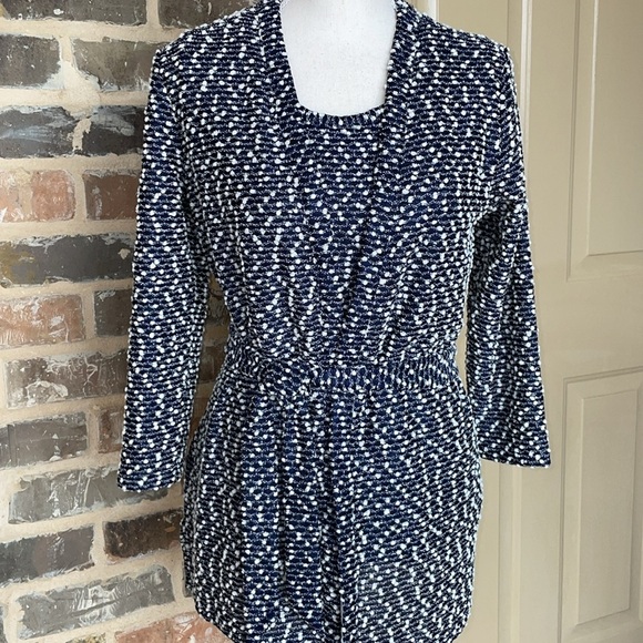 Kasper Sweater TwinSet Navy White Belted Open Front Cardi & Shell Tank Slub Knit - Picture 15 of 15